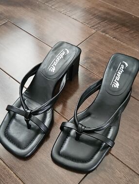 L'INTERVALLE Black Knotted Square-Toe Block Heel Leather Sandals